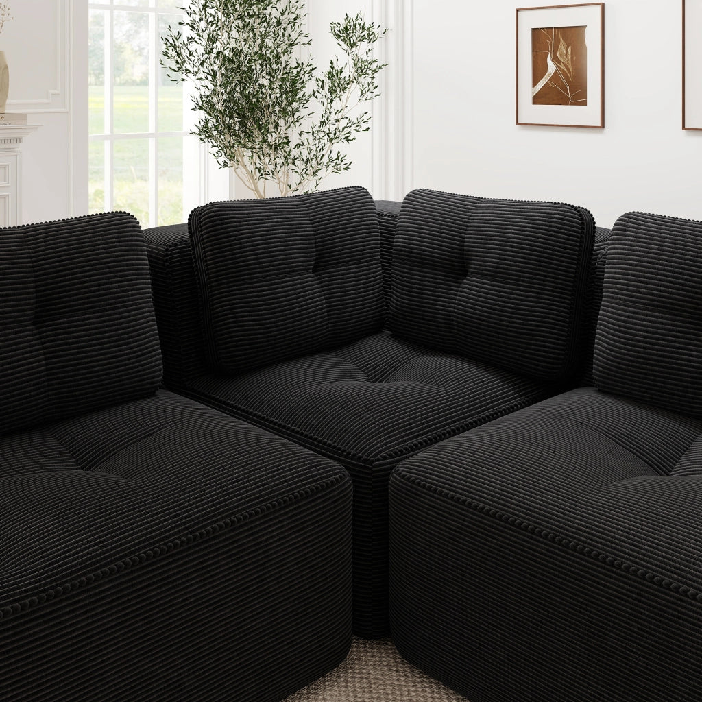 Divano angolare modulare con seduta profonda senza montaggio antiscivolo in velluto a coste nero 295 × 295 × 69 cm