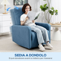 Poltrona Relax Reclinabile Manualmente a 135° Girevole a 360° con Funzione Dondolo Blu