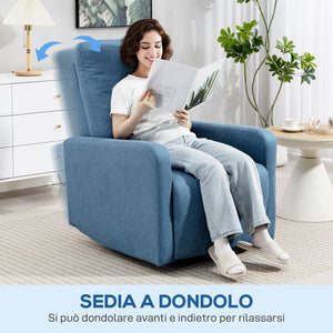 Poltrona Relax Reclinabile Manualmente a 135° Girevole a 360° con Funzione Dondolo Blu
