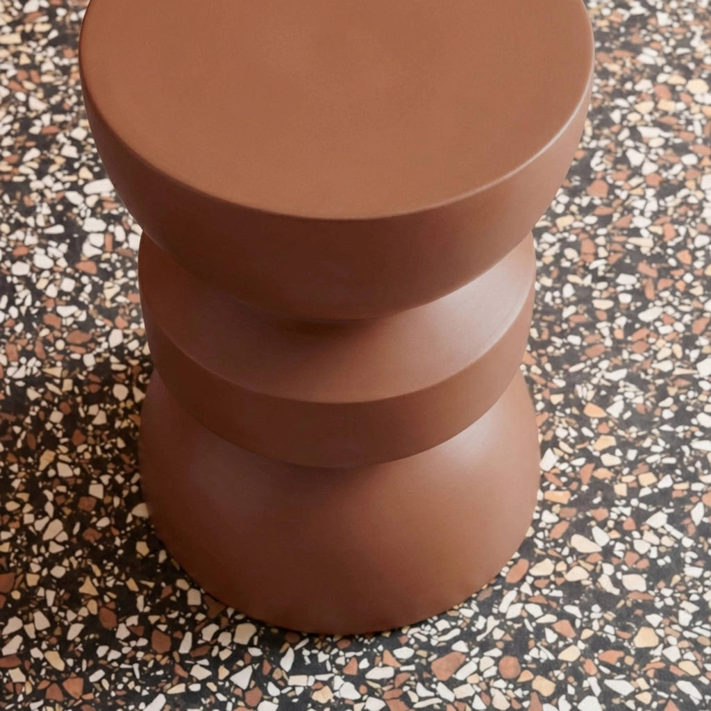 Tavolino, lato divano, comodino metallo, terracotta