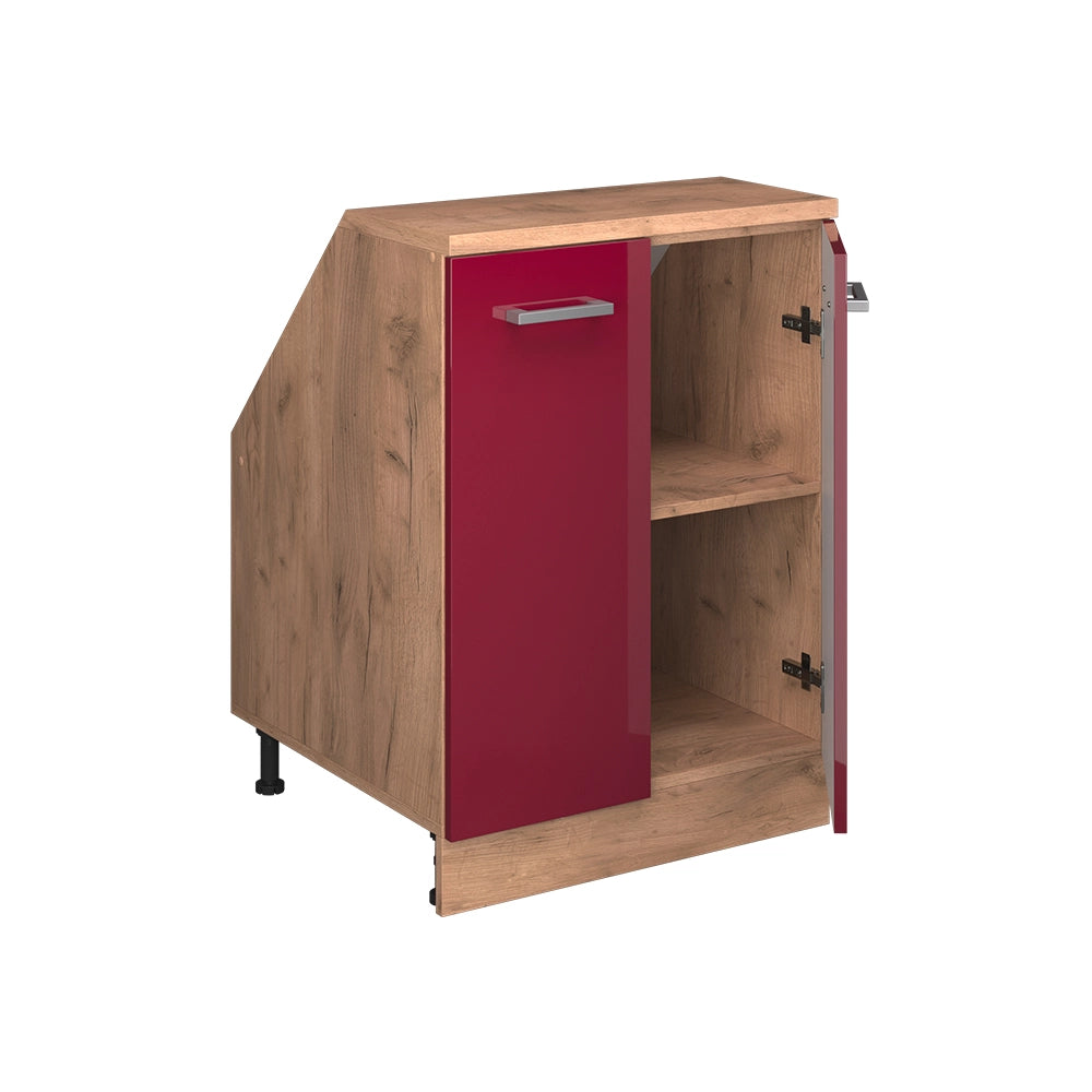 Mobile cucina sottotetto R-Line Rosso lucido/Rovere dorato 60 cm con 2 porte, carcassa 60 cm profondità Vicco