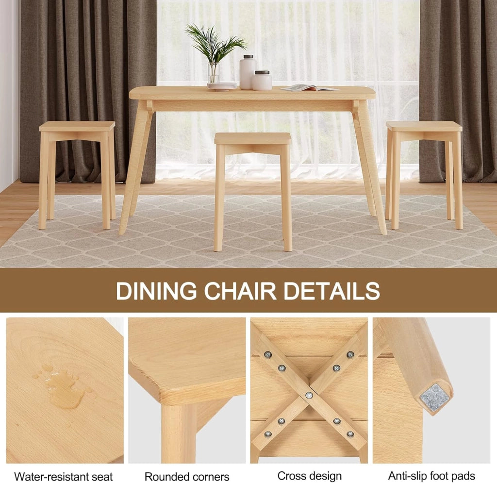 Sedie da Pranzo, Sedie in Legno Massiccio, Sgabelli Rettangolare, Sedie da Cucina, Legno Naturale, Portata Massima 120kg, 31x31x44,5cm, BH344ei-2
