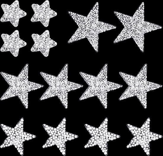 14 stelle di glitter in argento per adesivi a stelo da applicare con calore - adesivi autoadesivi stellari per abbigliamento e zaini.