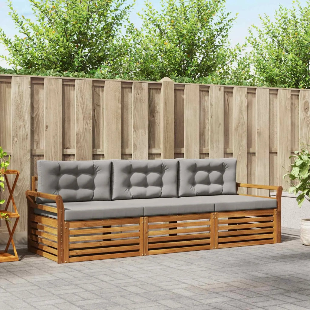 Set di divani da esterno 3 pcs Grigio Naturale e Chiaro