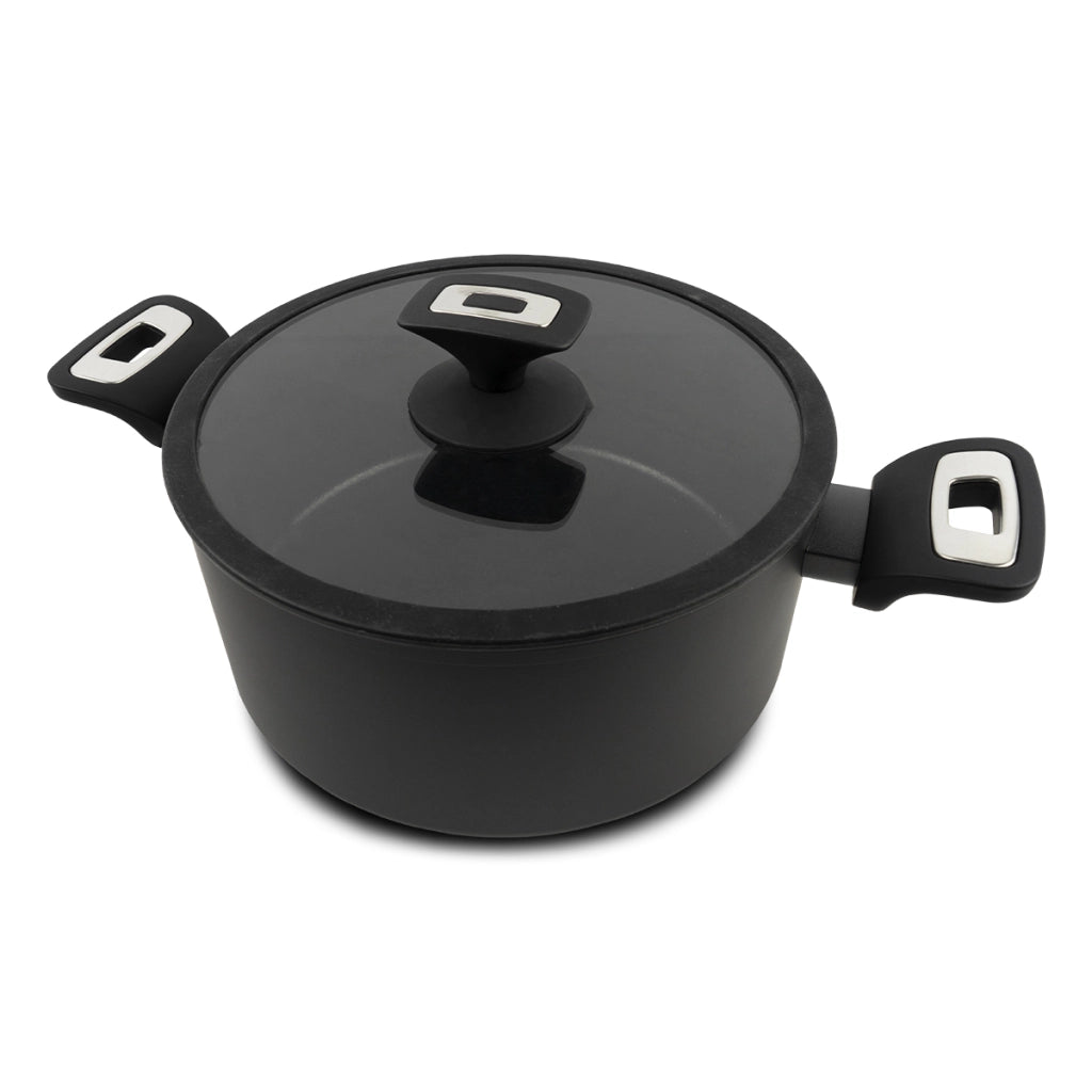 Casseruola 2 maniglie con coperchio Elegance Black 24 cm doppio fondo acciaio inox, manico Soft touch