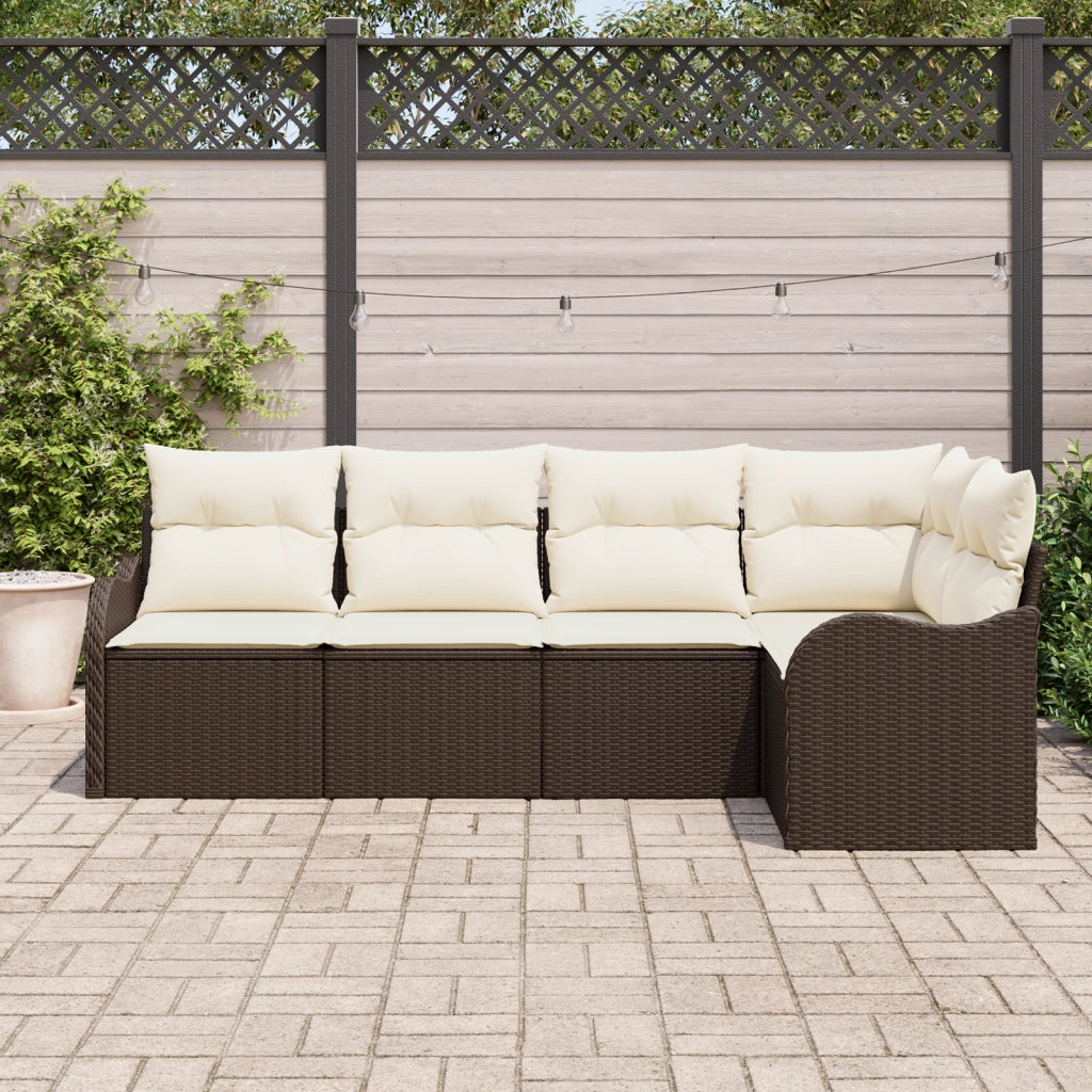 Set di divani da giardino  5 pezzi con cuscini in polyrattan marrone