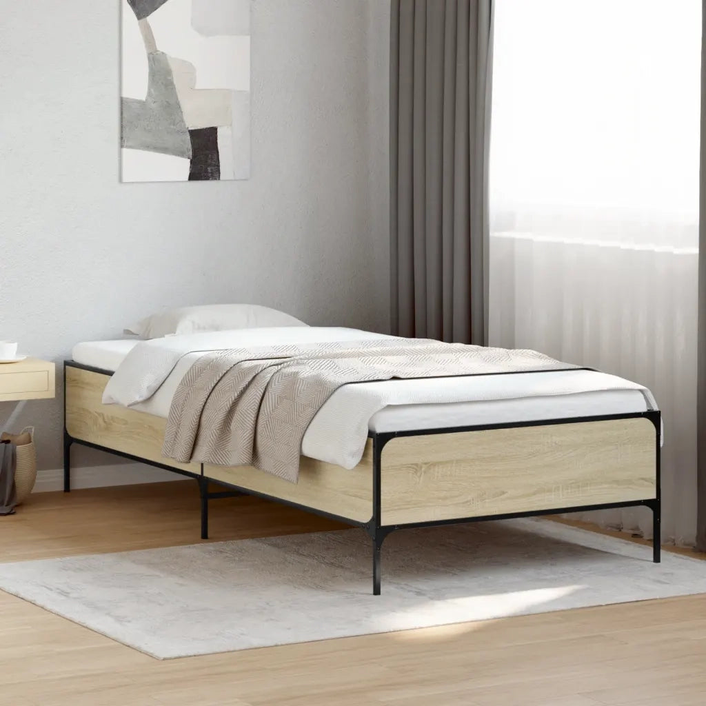 Giroletto-Struttura Letto Rovere Sonoma 90x200 cm Legno Multistrato e Metallo 135746