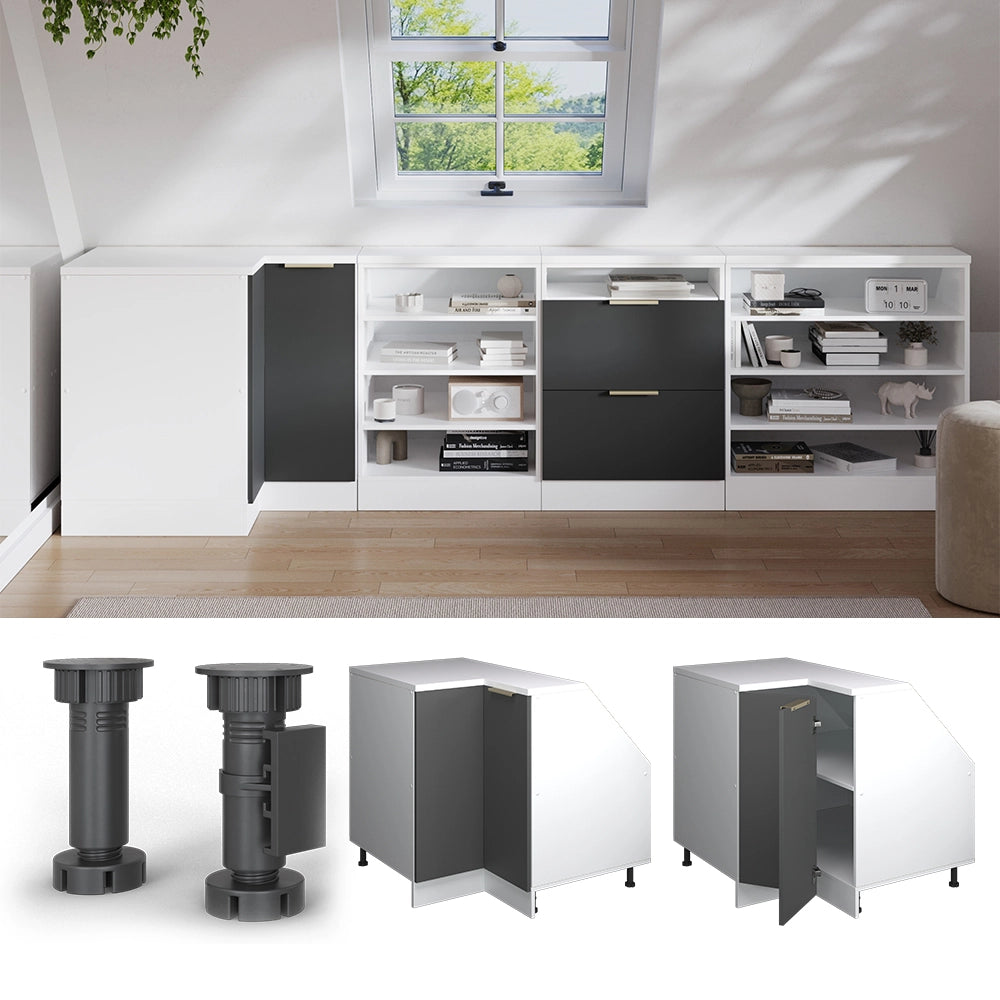 Mobile sottotetto Mobile angolare Rion Antracite-oro/Bianco 75.6 x 83.8 cm con 1 porta, carcassa dell’armadio profondità 60 cm Vicco