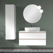 Mobile bagno sospeso 100 cm bianco opaco con top e specchio tondo Master