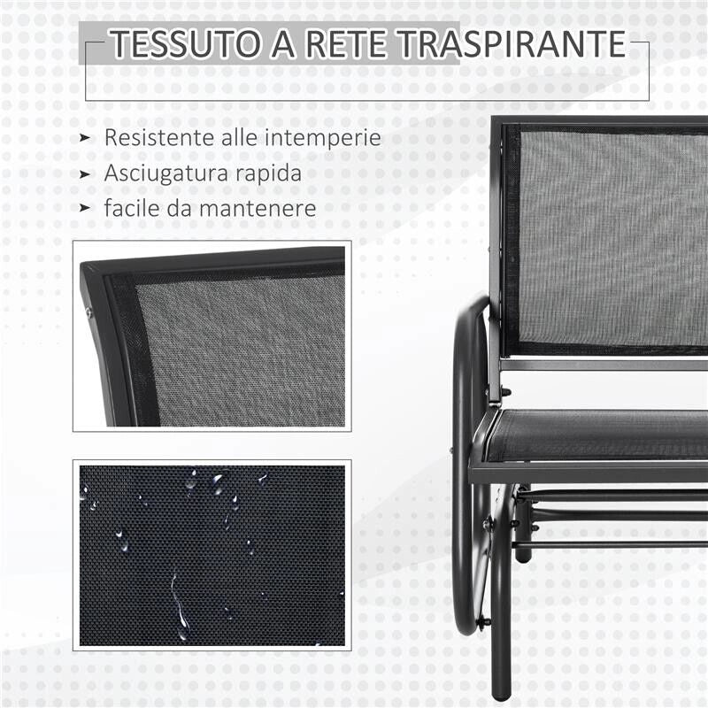 SEDIA A DONDOLO DA GIARDINO IN METALLO E SEDUTA IN TESSUTO TRASPIRANTE