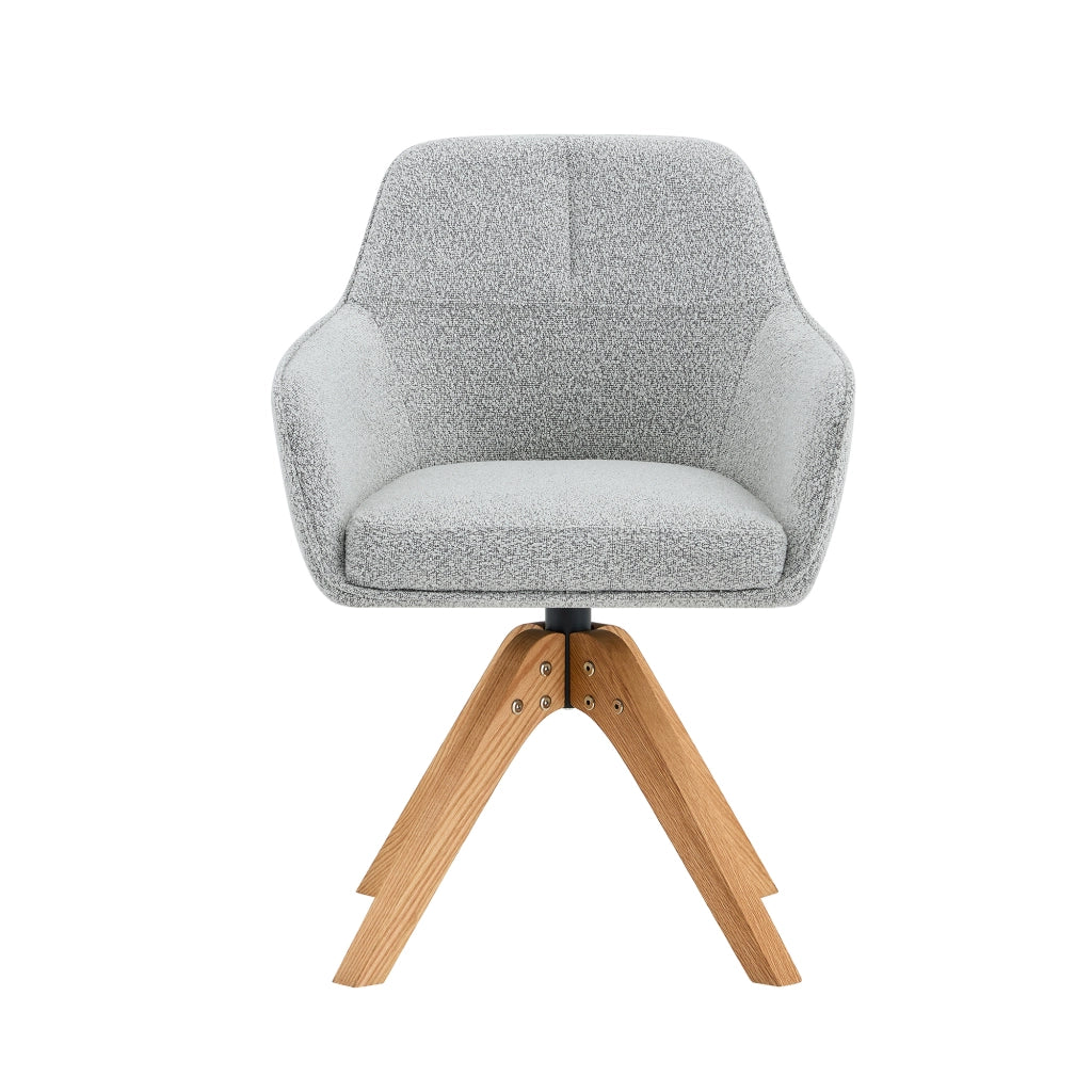 Sedia da pranzo girevole a 360° con braccioli e schienale ergonomico, in tessuto grigio e legno massello, set da 2