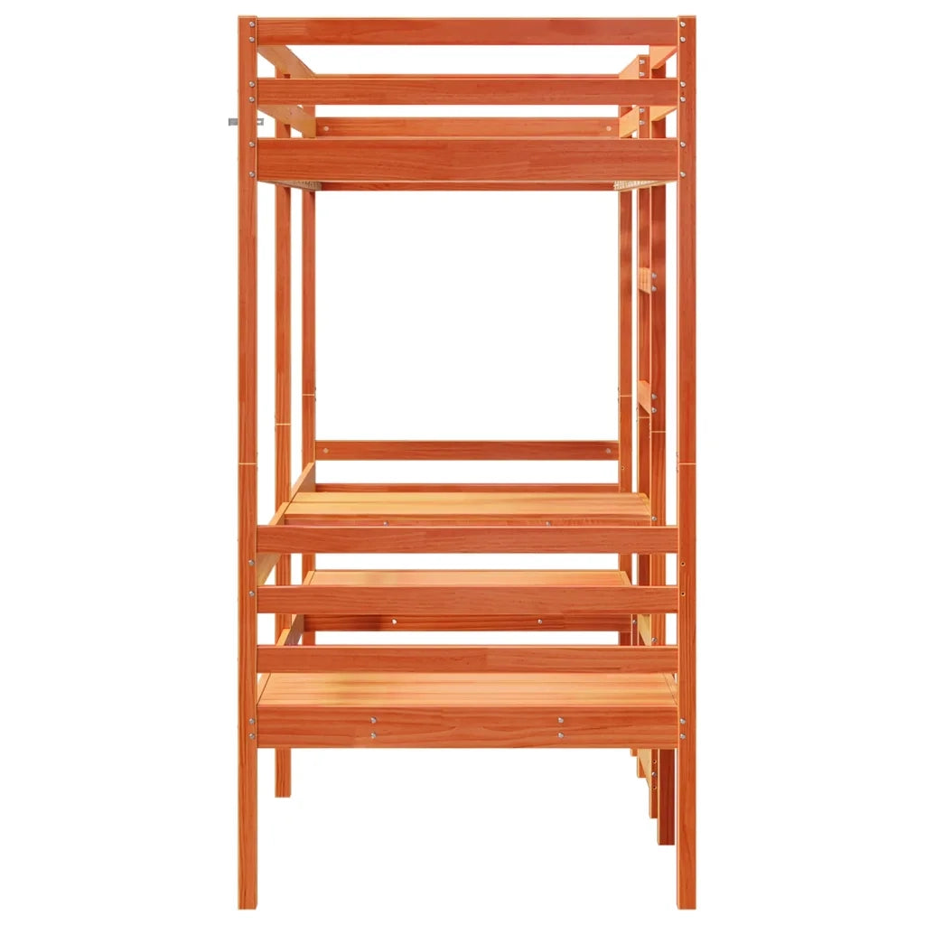 Giroletto Soppalco Scrivania e Sedie-Struttura Letto Marrone Cera 75x190cm Pino