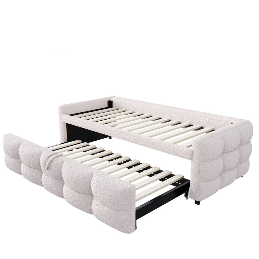 Letto imbottito estraibile 90/180 x 190 cm in teddy beige