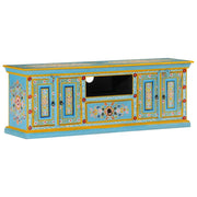 Mobile porta TV retrò con pratico vano contenitore per soggiorno 110 x 30 x 40 cm realizzato in legno di mango blu 02_0047154
