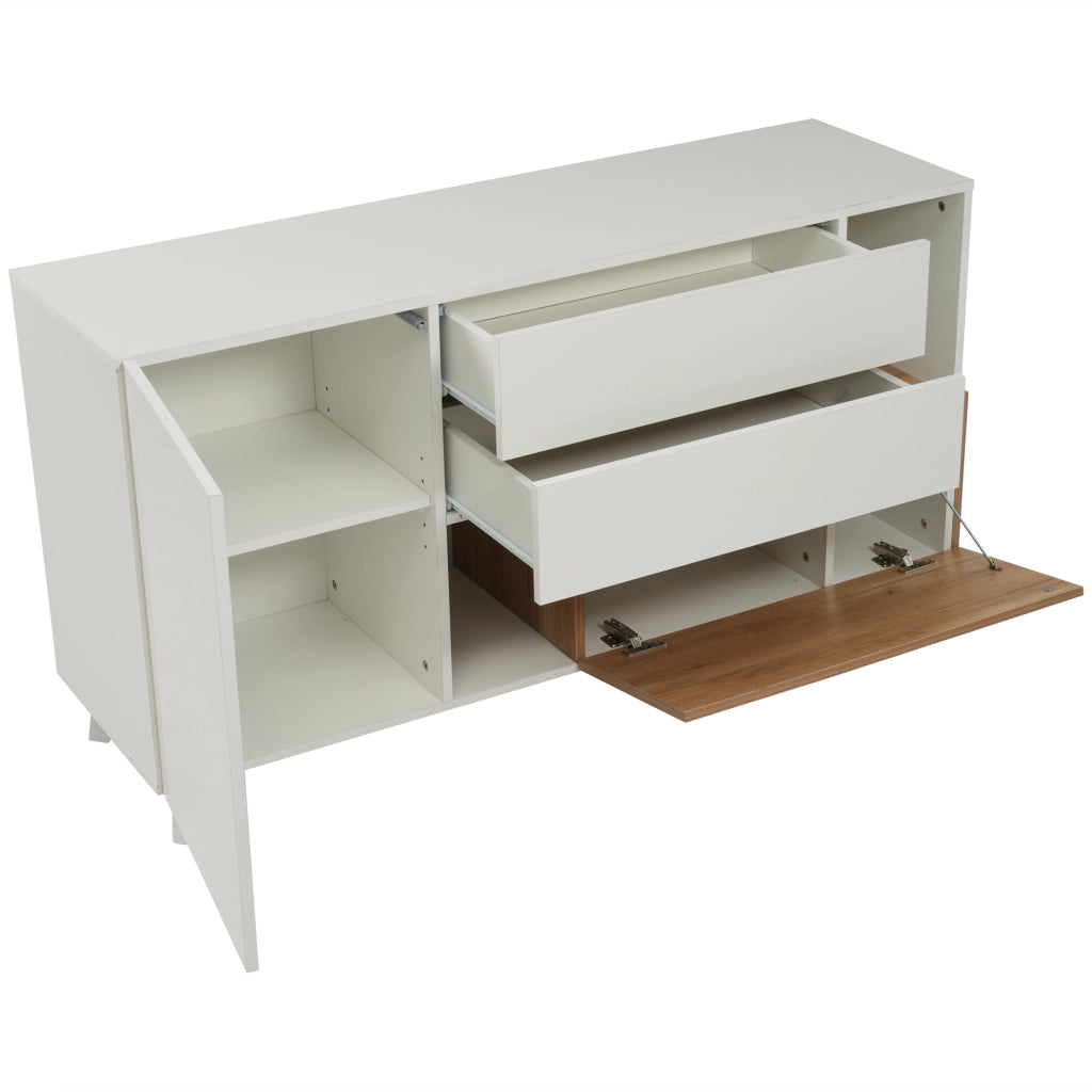 Credenza con 2 ante; 2 cassetti e ripiano regolabile per soggiorno 130x40x70 cm bianco rovere chiaro