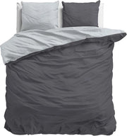 Dekbedovertrek 240x220 cm in Katoen Antraciet Grijs - Strijkvrij Tweekleurig con Drukknopen - Incluso 2 Copri Cuscini