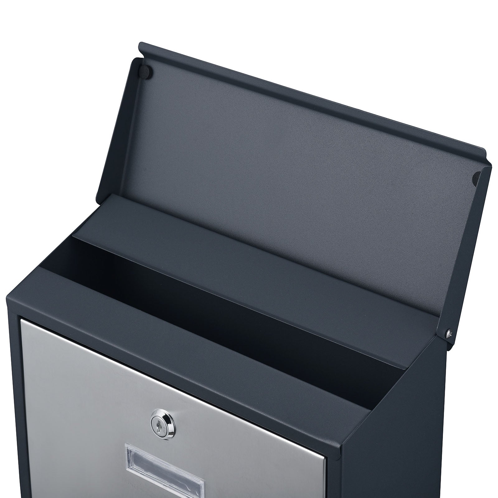 Cassetta postale con vano portagiornale V38 antracite + inox 305 x 105 x 385 mm con vetrino nome