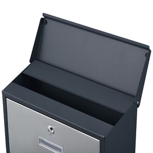 Cassetta postale con vano portagiornale V38 antracite + inox 305 x 105 x 385 mm con vetrino nome