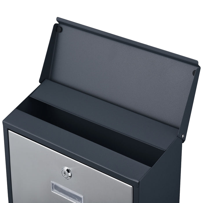 Cassetta postale con vano portagiornale V38 antracite + inox 305 x 105 x 385 mm con vetrino nome