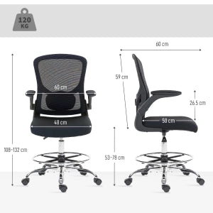 Sedia da ufficio ergonomica con supporto lombare 4D, braccioli ribaltabili, rete traspirante in poliestere, nera