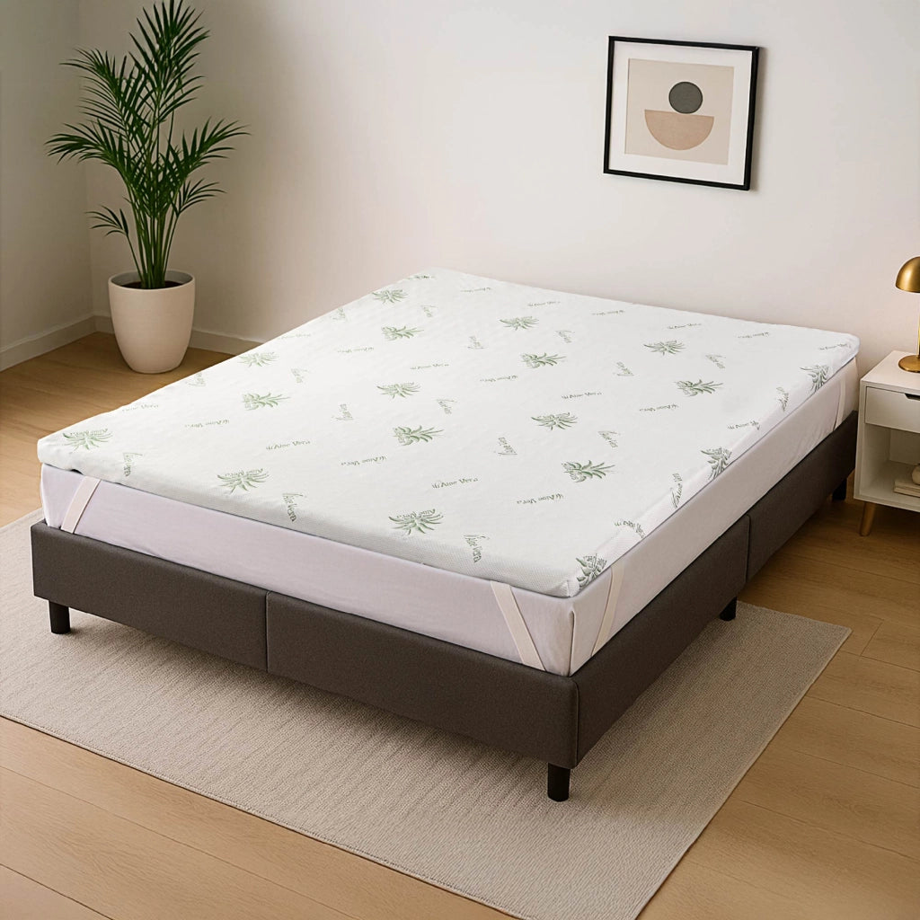 Topper Memory Foam 5 Zone 5 cm Rivestimento Aloe Vera Sfoderabile e Lavabile, Effetto Rinfrescante, 4 Elastici Angolari, Made in Italy Migliora Circolazione e Comfort del Sonno Singolo