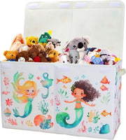 Cassetta di archiviazione per bambini con coperchio, grande cassetta di gioco Oxford pieghevole con maniglia per bambine, impermeabile, robusta, conservazione giocattoli nella stanza dei bambini, 65 x 30 x 40 cm (sirenetta del mare)