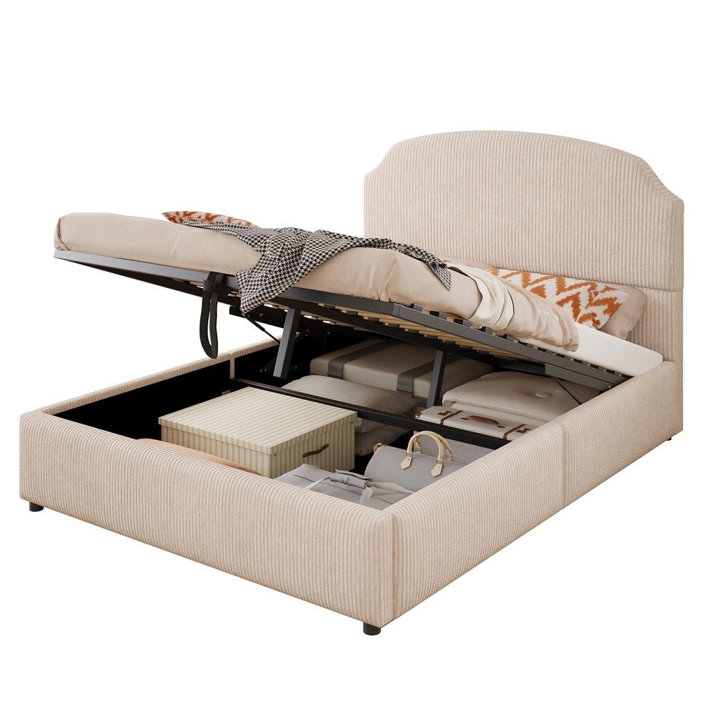 Letto Contenitore Imbottito 140x200 ¨C MINIMAL ¨C Tessuto a Righe, Testiera, Idraulico