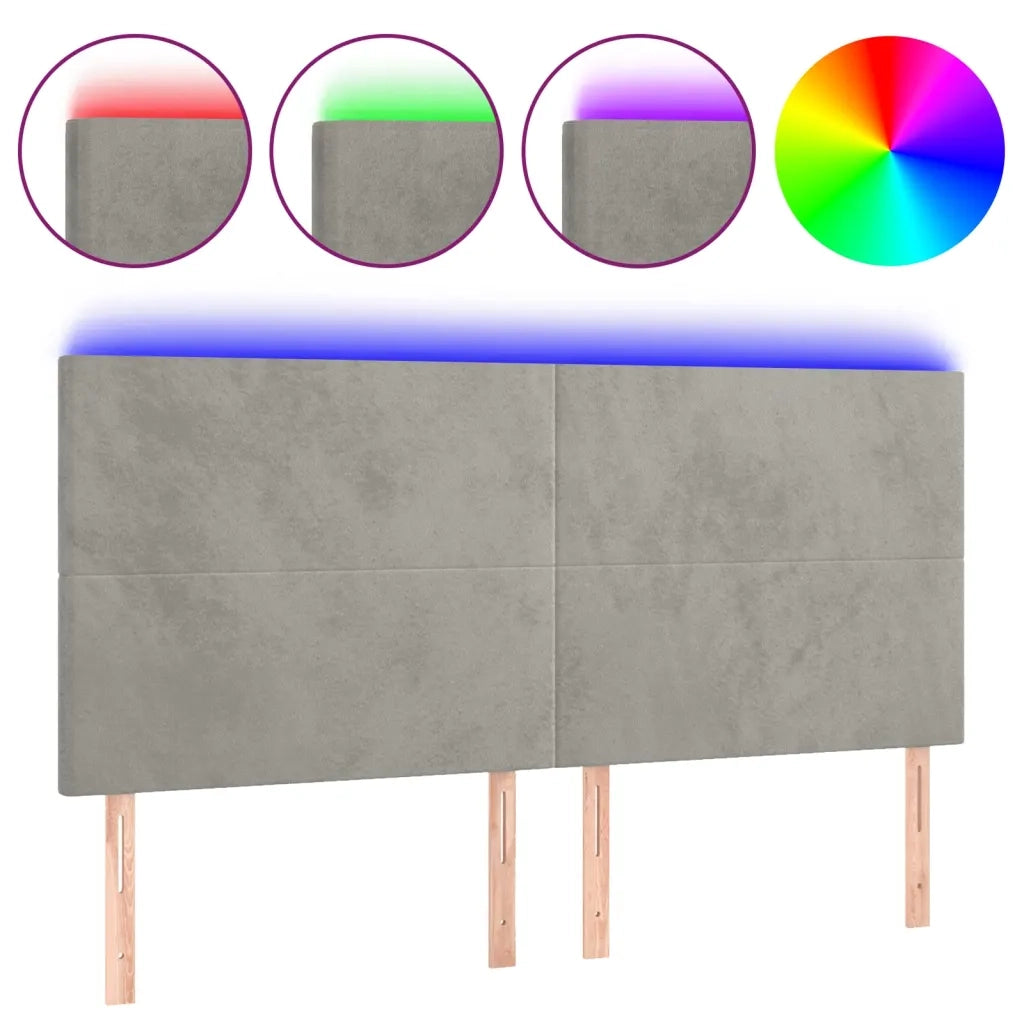 Testiera a LED Grigio Chiaro 200x5x118/128 cm in Velluto