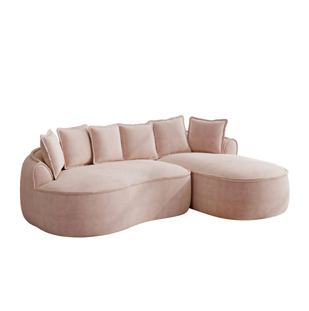 Divano modulare a L senza struttura 252x164x67 cm in chenille rosa con chaise longue profonda