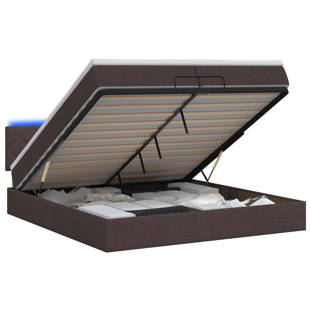 Letto Ottomano con Materasso e LED Marrone Scuro 200 x 200 cm 3457019
