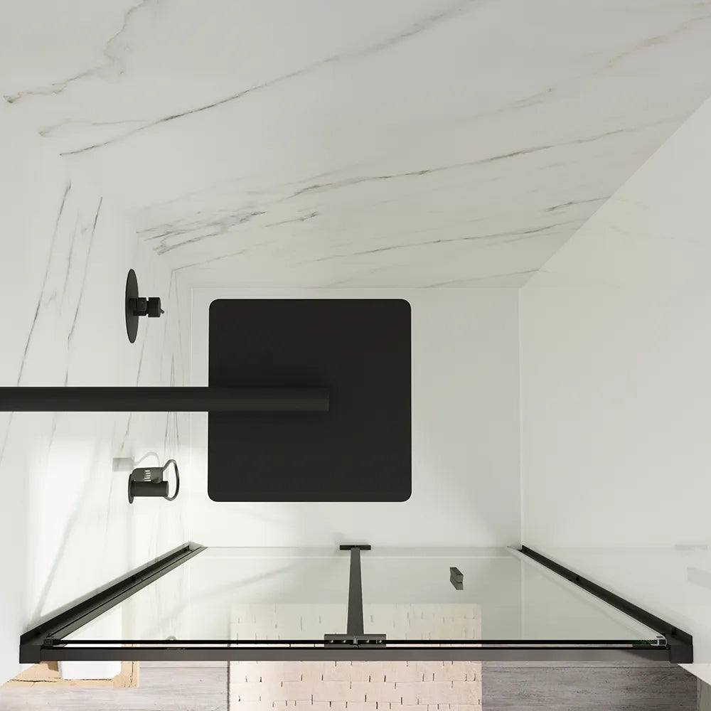 Porta doccia 90cm con apertura a libro profili slim nero opaco vetro 6mm trasparente h190 | Portofino
