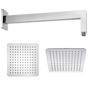 Braccio doccia ottone cromato + soffione doccia quadrato acciaio inox 300x300x2 mm spessore