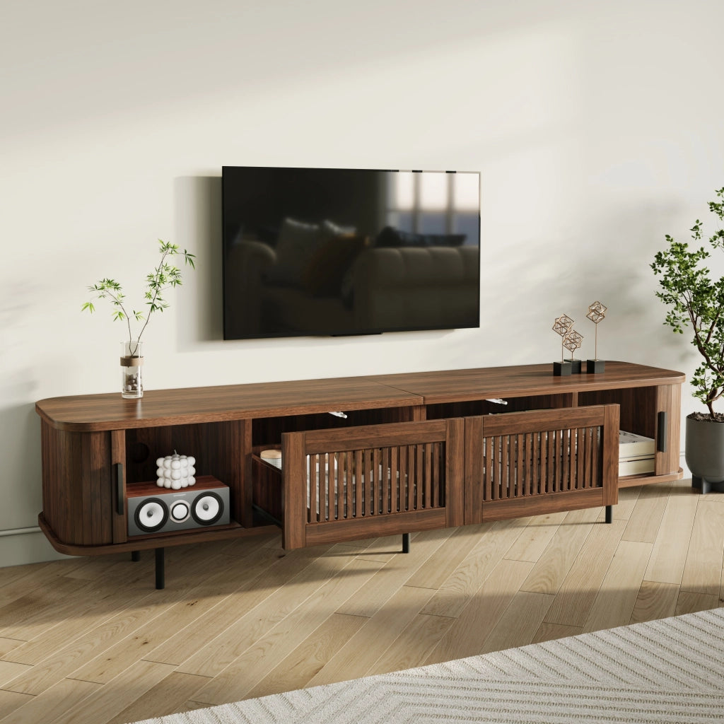 Mobile TV basso 180 cm con LED APP; 2 cassetti e porte scorrevoli; noce