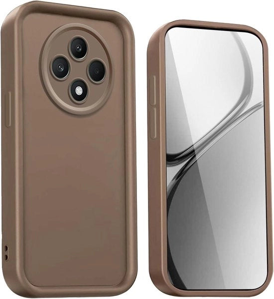 Custodia per smartphone compatibile con OPPO Reno12 F e OPPO Reno12 FS - Marrone - Resistente allo shock - Bordo elevato/angoli rinforzati