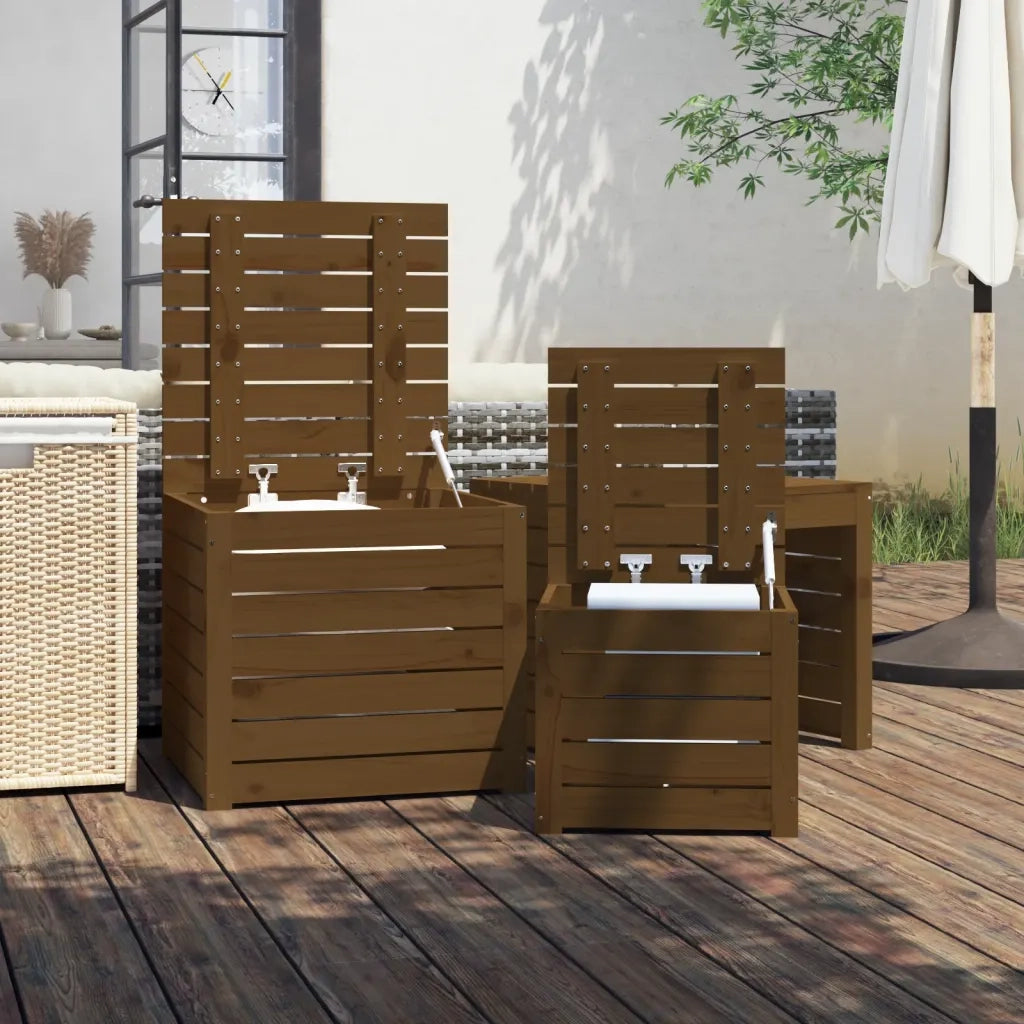 Set Cassette da Giardino 3 pz Ambra in Legno Massello di Pino 823958