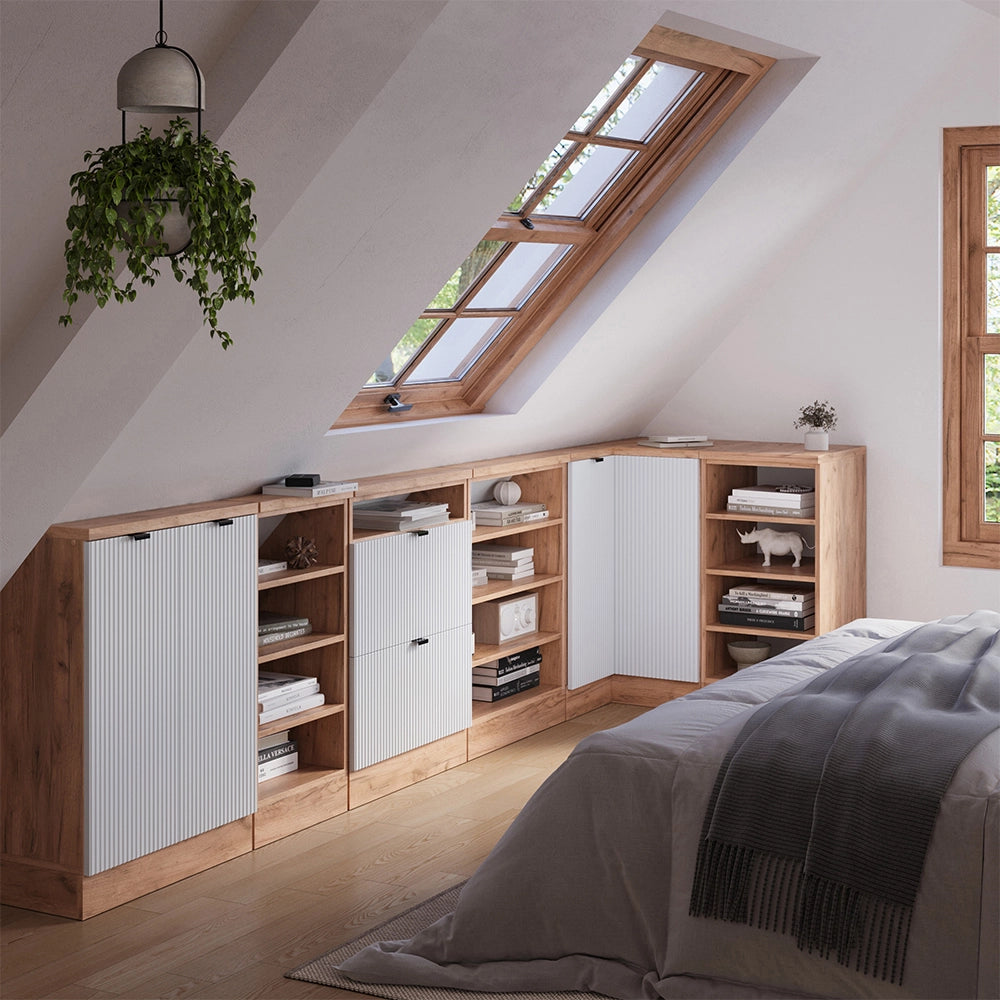 Mobile sottotetto Mobile angolare Rion Ondulazione bianca/Rovere dorato 75.6 x 83.8 cm con 1 porta Vicco