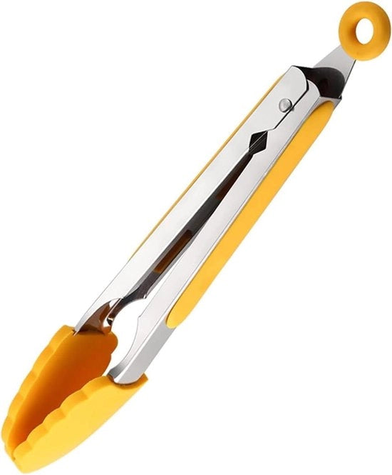 Tang per BBQ 10 pollici in acciaio inox con manico giallo in silicone