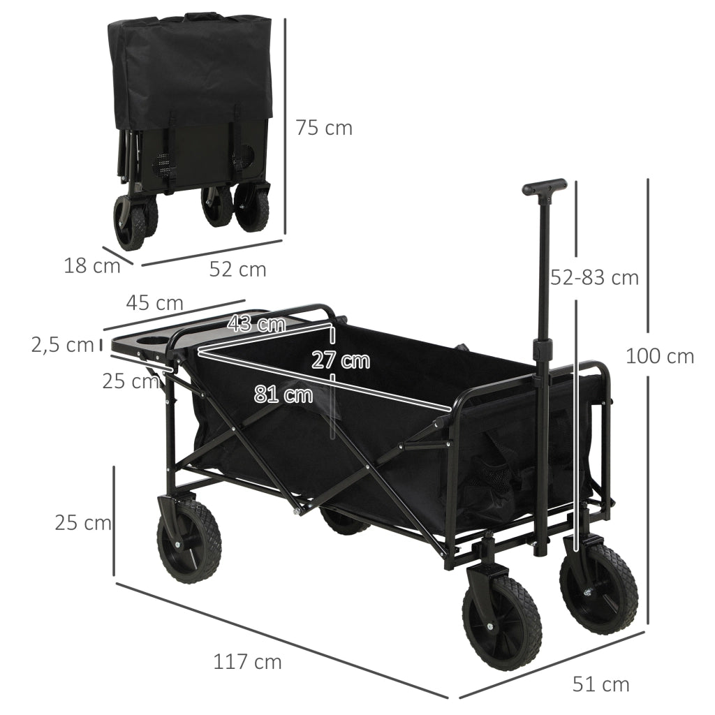 Carrello da Giardino Pieghevole 4 Ruote ¨C zephmum ¨C Nero