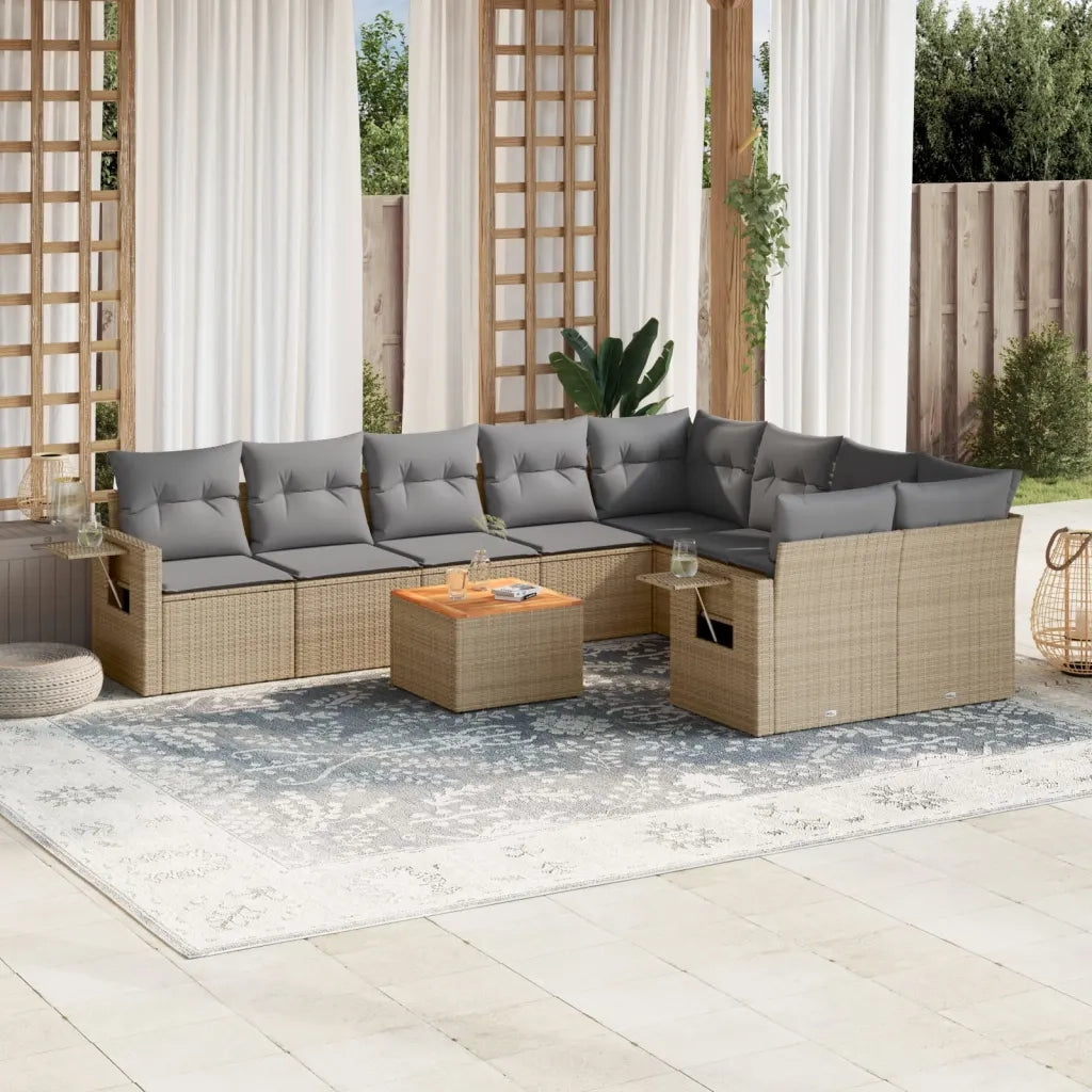 Set Divano da Giardino 10 pz con Cuscini Beige in Polyrattan 3224722