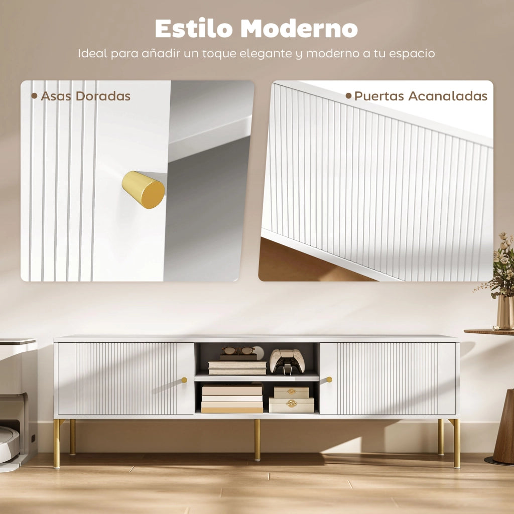 Mobile TV Moderno con 2 Ante e 2 Ripiani Aperti ¨C Zephmum ¨C Bianco 140x38x45,9 cm