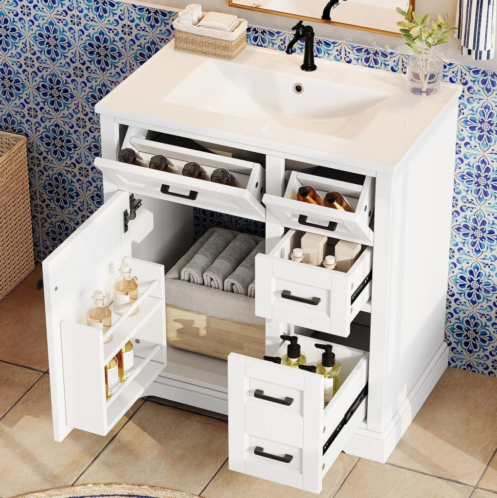Mobile lavabo da terra con lavandino in ceramica e 4 cassetti