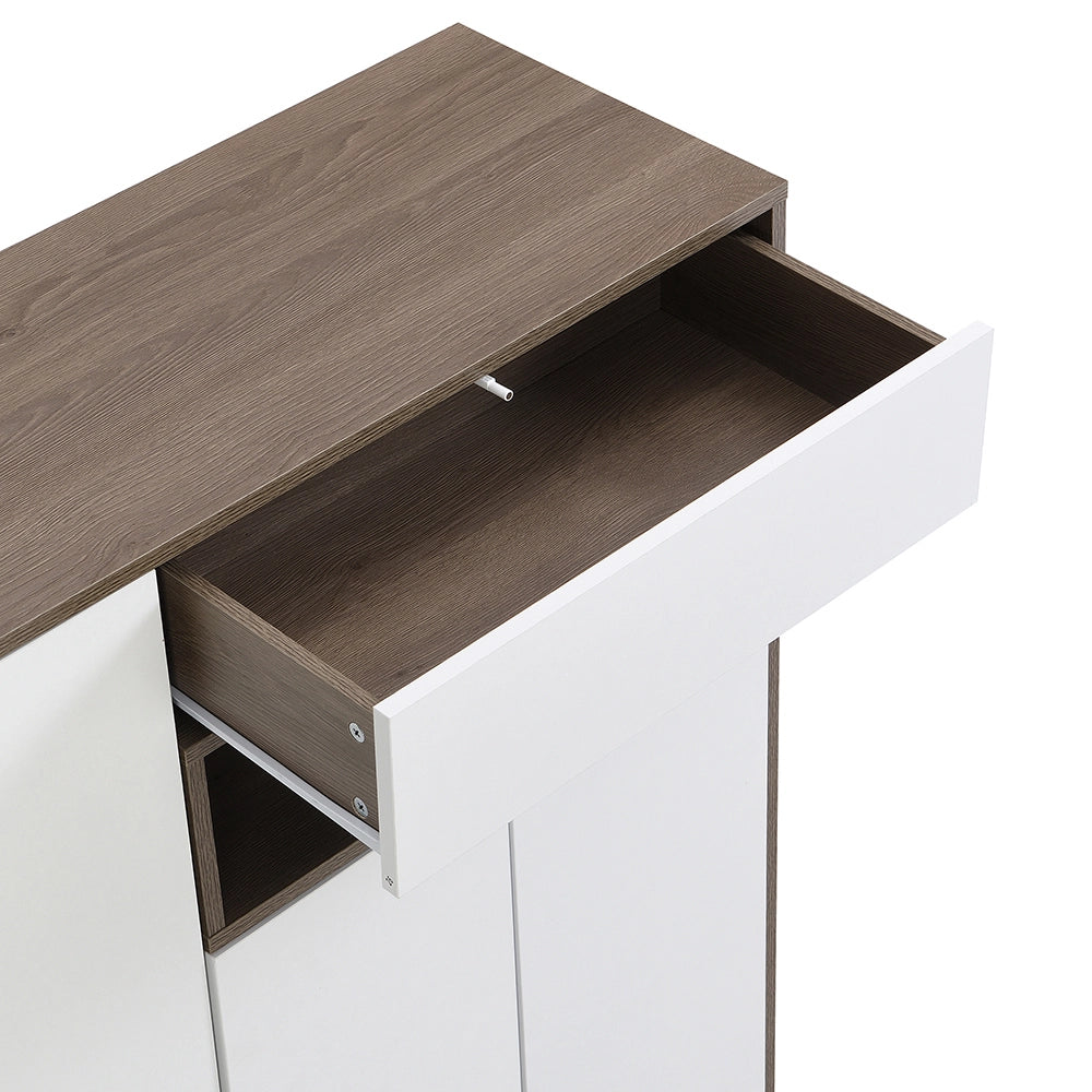 Scarpaio multifunzionale con seduta imbottita - Xylo - L140xP35xH110 cm - Bianco - Ripiani regolabili per corridoio