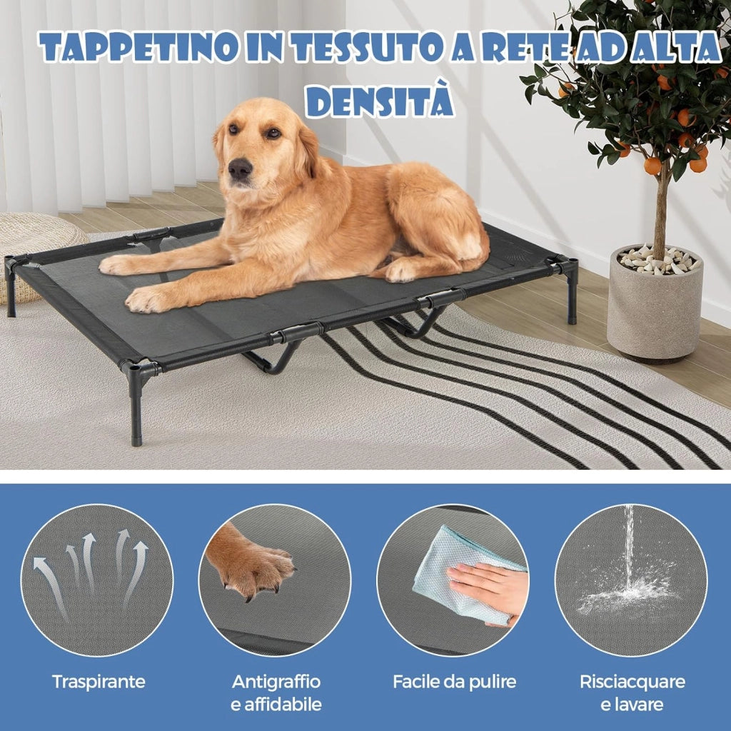 Casetta per Cani, Letto Rialzato per Cani con Copertura Rimovibile ed Impermeabile e Finestre Ventilate, Cuccia Cane Esterno ed Interno Taglia Piccola/Media/Grande (84 x 132 x 114 cm)