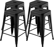 Set di 4 Sgabelli da Bar senza Schienale da 61/76 cm, Sgabelli in Metallo Impilabili con Poggiapiedi per Cucina, Sala da Pranzo e Bar (41 x 41 x 61 cm, Nero)