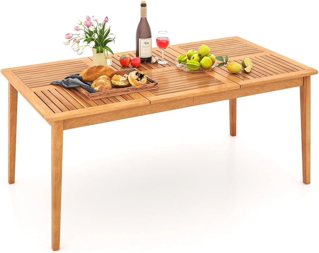 Tavolo da Pranzo Esterno 100 cm, Tavolo Quadrato da Giardino in Legno di Acacia, con Foro per Ombrellone 5 cm, 4 Posti, 100 x 100 x 75,5 cm, Portata 80 kg (100 x 100 x 75,5 cm)