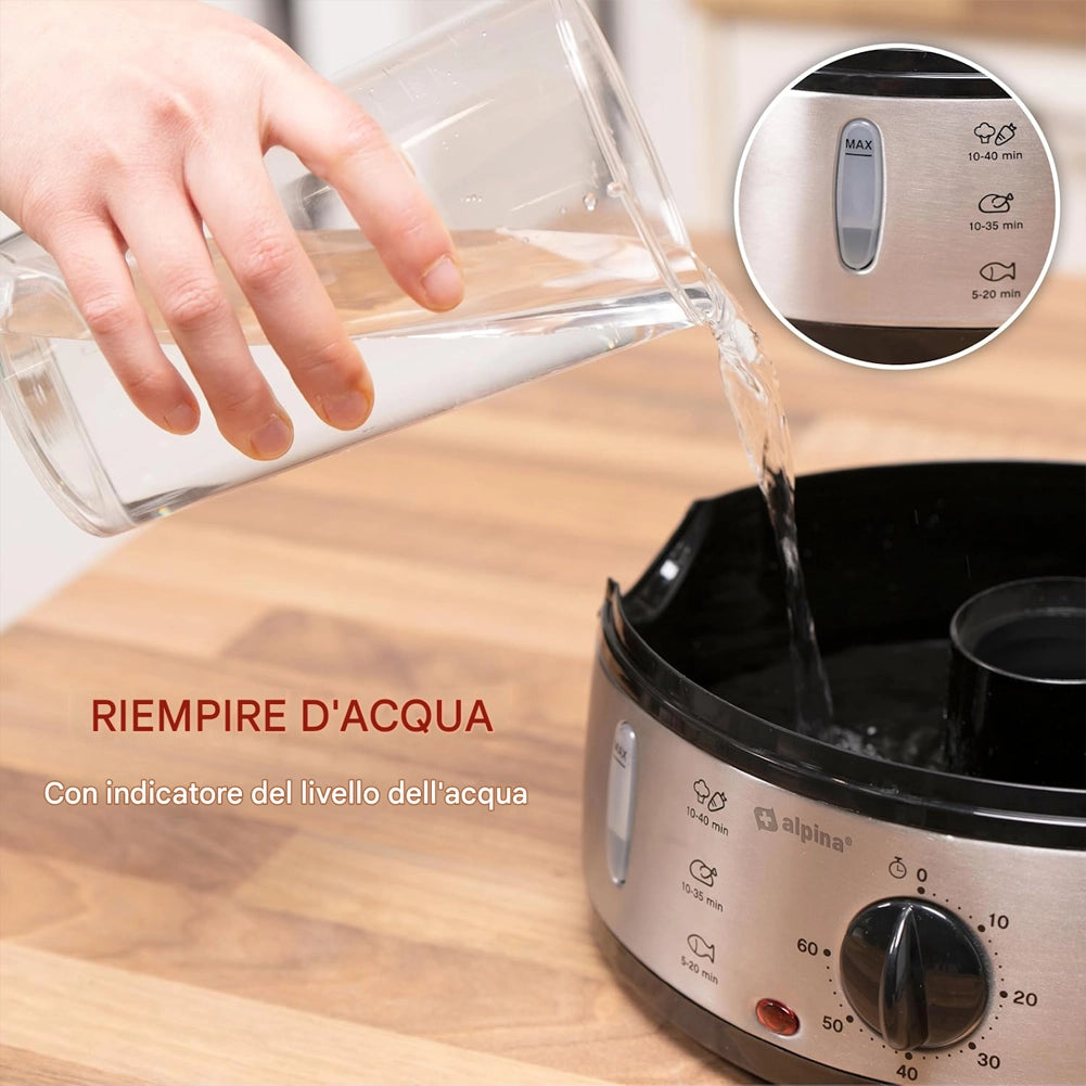 Vaporiera Elettrica Pentola a Vapore 800W a 3 Strati Capacità 9L con Timer