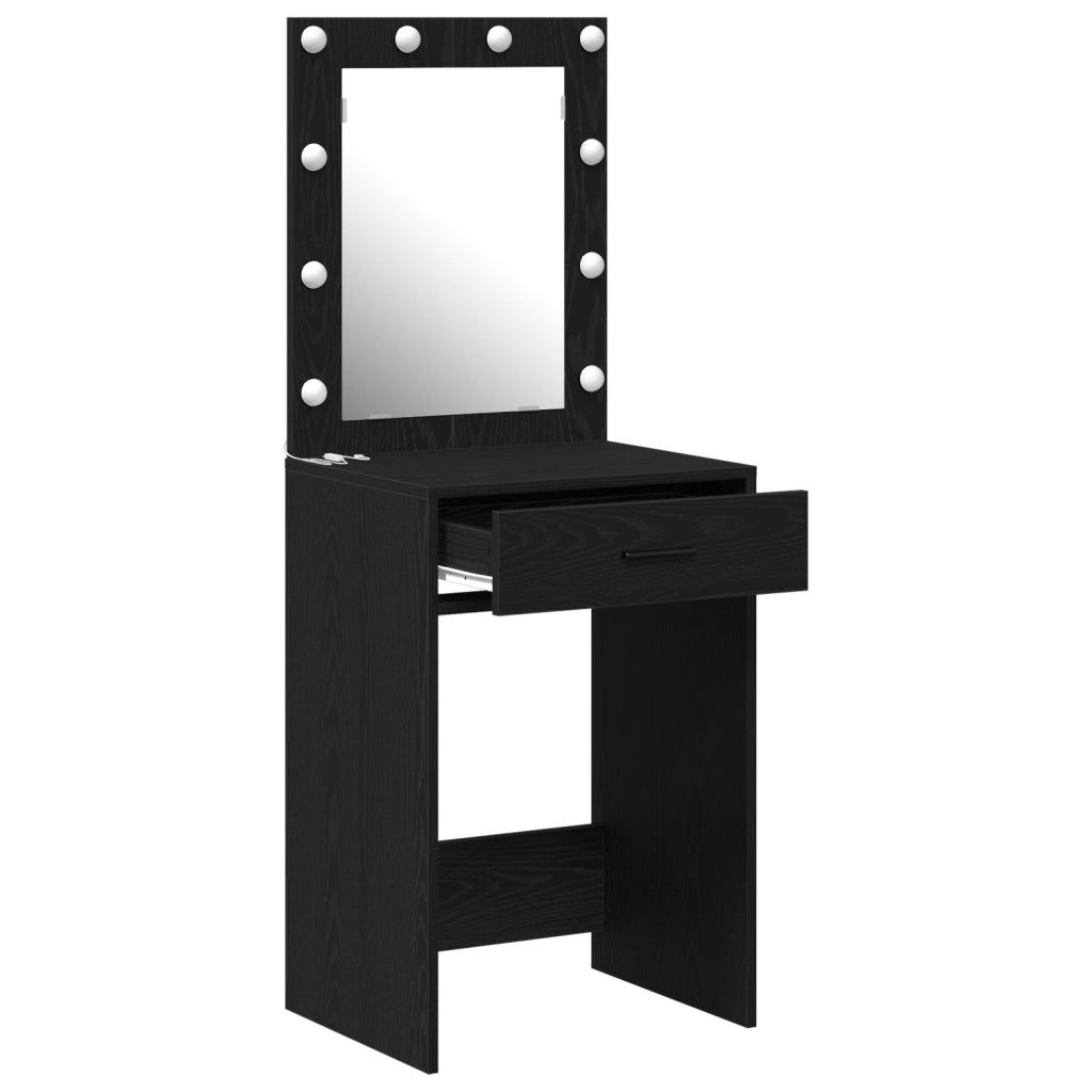 Tavolo da Toeletta con Luci LED Rovere Nero 50x41x135 cm