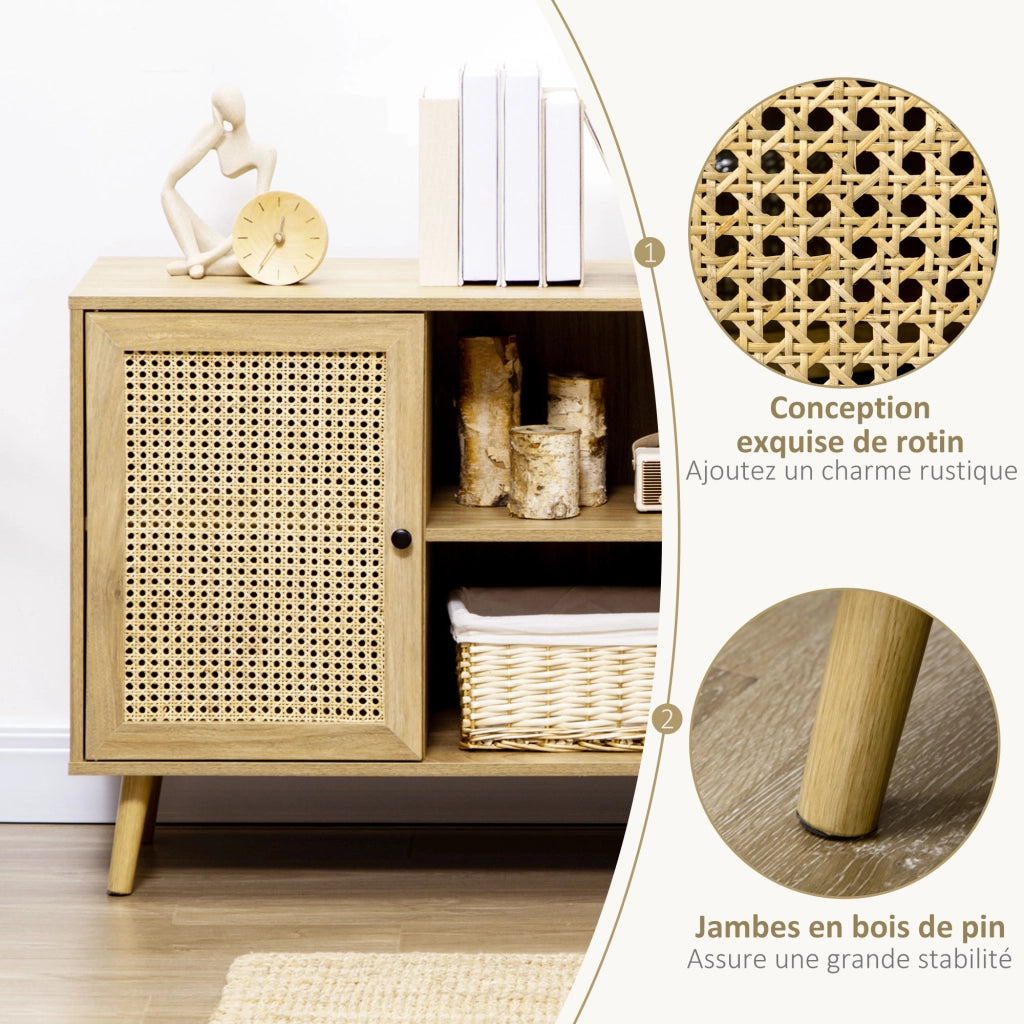 Credenza con cassetti e anta in rattan effetto legno ¨C zephmum ¨C 80x39x70 cm