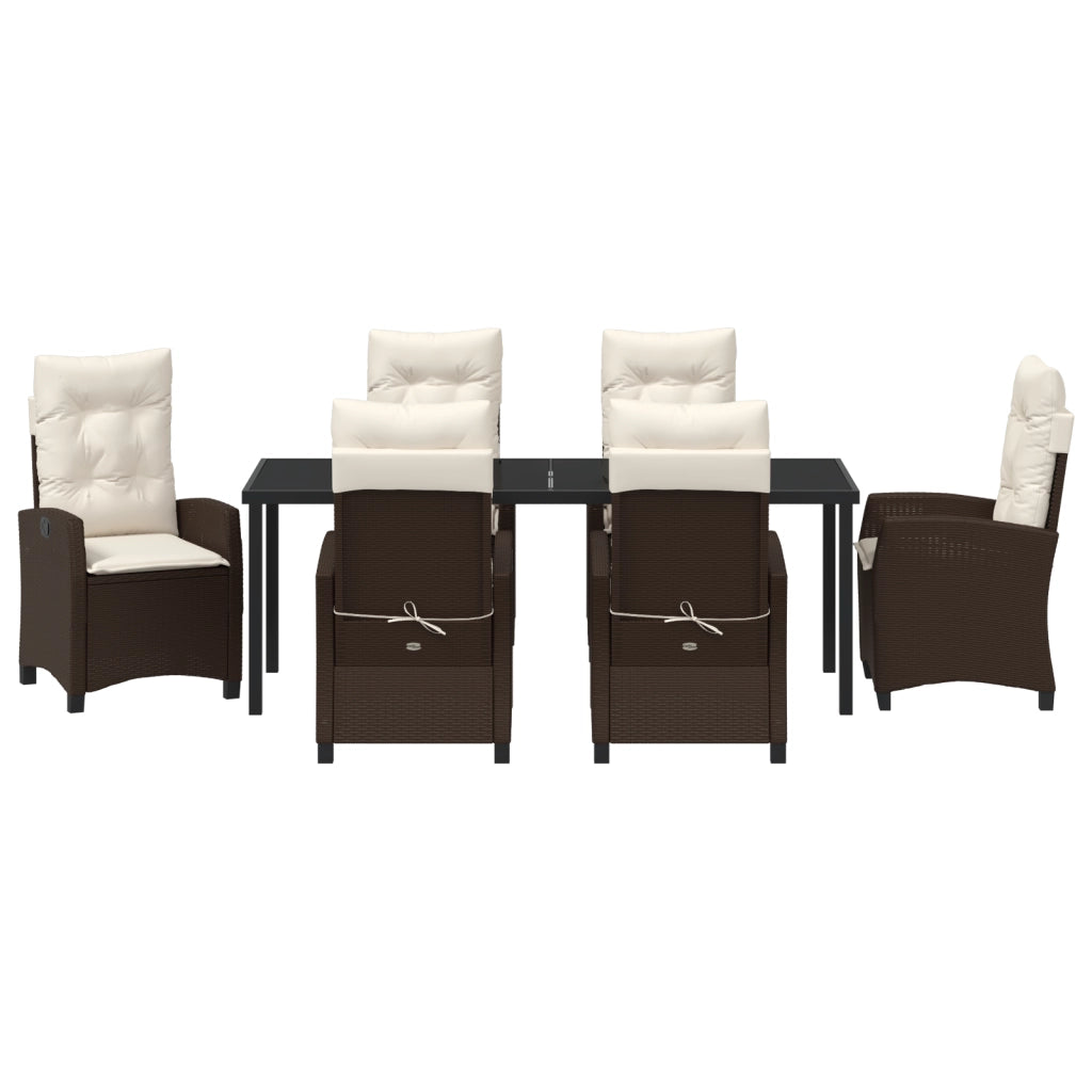 Set da Pranzo Giardino 7 Pezzi con Cuscini Marrone Polyrattan