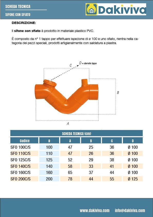 Sifone con sfiato in pvc (1 Tappo) : Diametro - 110